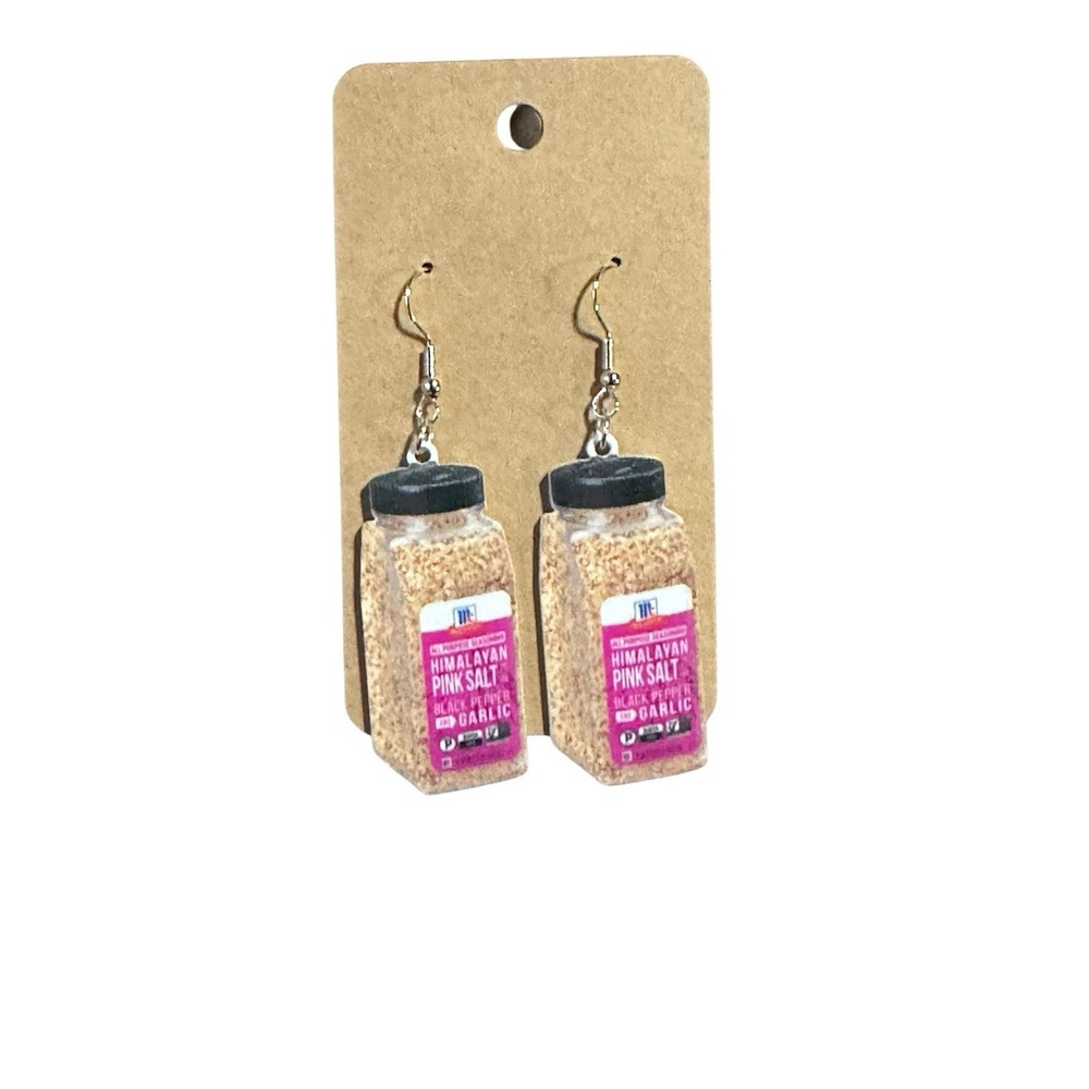 NEW novelty fashion EARRINGS dangle seasoning pink‎ salt food